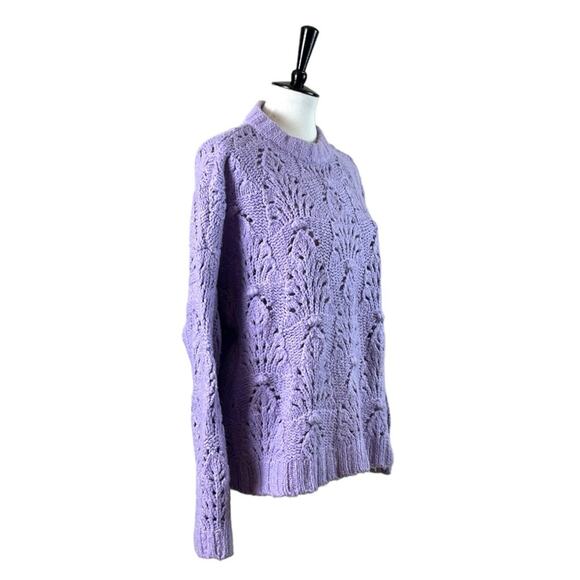 Aerie Sweater Chunky Knit Pointelle Crochet Oversized Purple Women’s Size Small - Picture 3 of 12